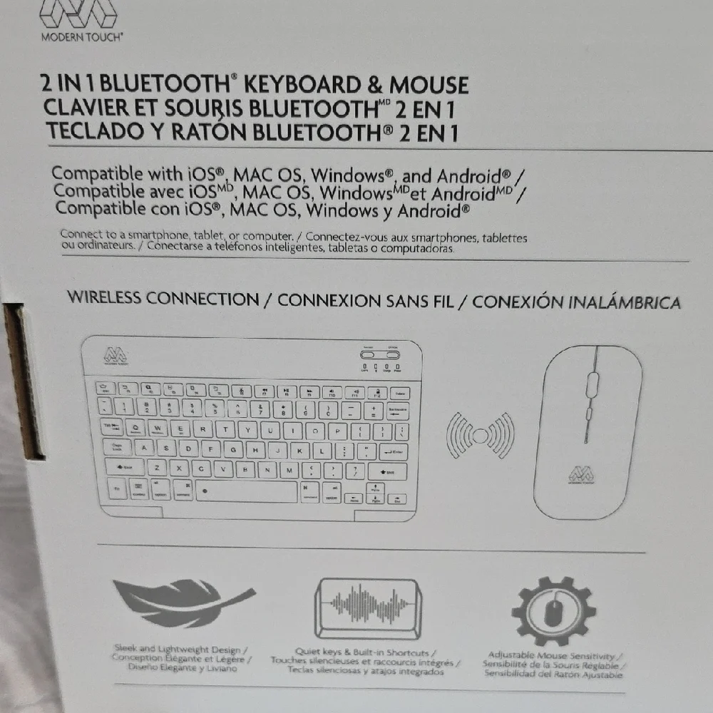 Modern Touch 2-in-1 Bluetooth Keyboard & Mouse Set - White - NIB